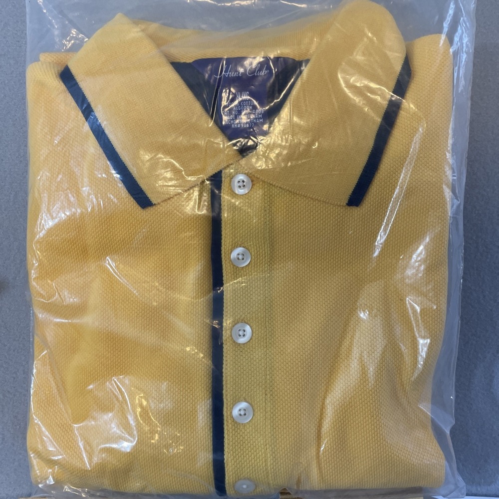 Hunt Club Men's Yellow With Blue Trim Long Sleeve Polo Size XL NOS Preppy